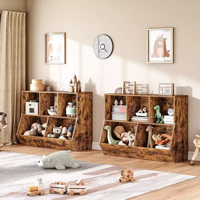 ACOINEL 35.4 Bibliothèque pour enfants avec pied de lit - Rangement de jouets, étagère à jouets pour enfants et meuble de rangement à 5 casiers