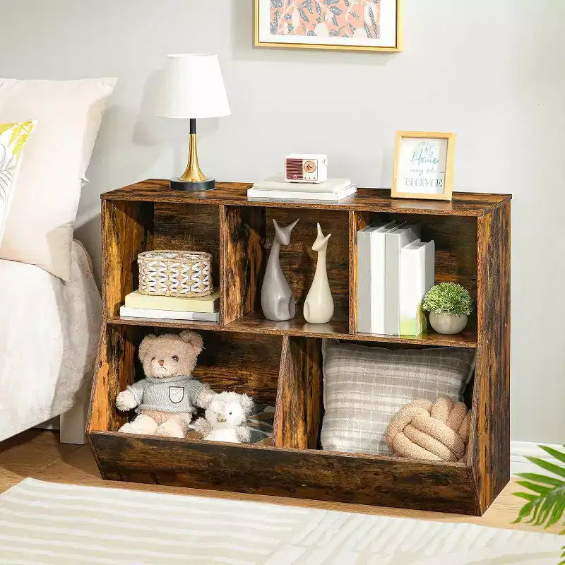 ACOINEL 35.4 Bibliothèque pour enfants avec pied de lit - Rangement de jouets, étagère à jouets pour enfants et meuble de rangement à 5 casiers