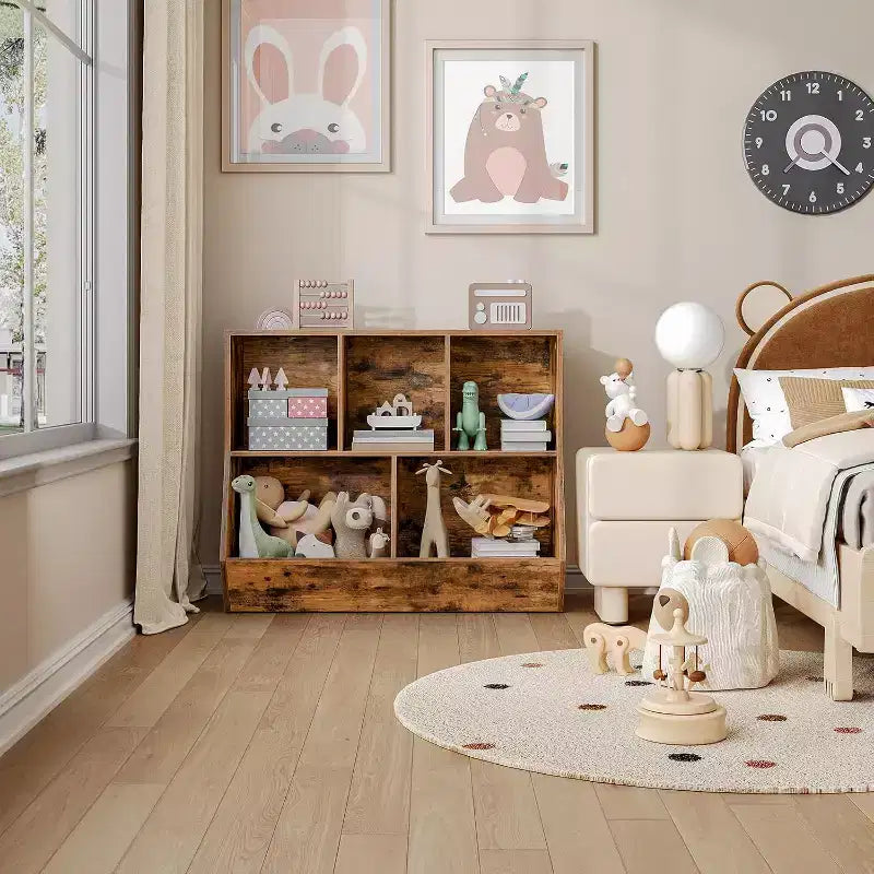 ACOINEL 35.4 Bibliothèque pour enfants avec pied de lit - Rangement de jouets, étagère à jouets pour enfants et meuble de rangement à 5 casiers