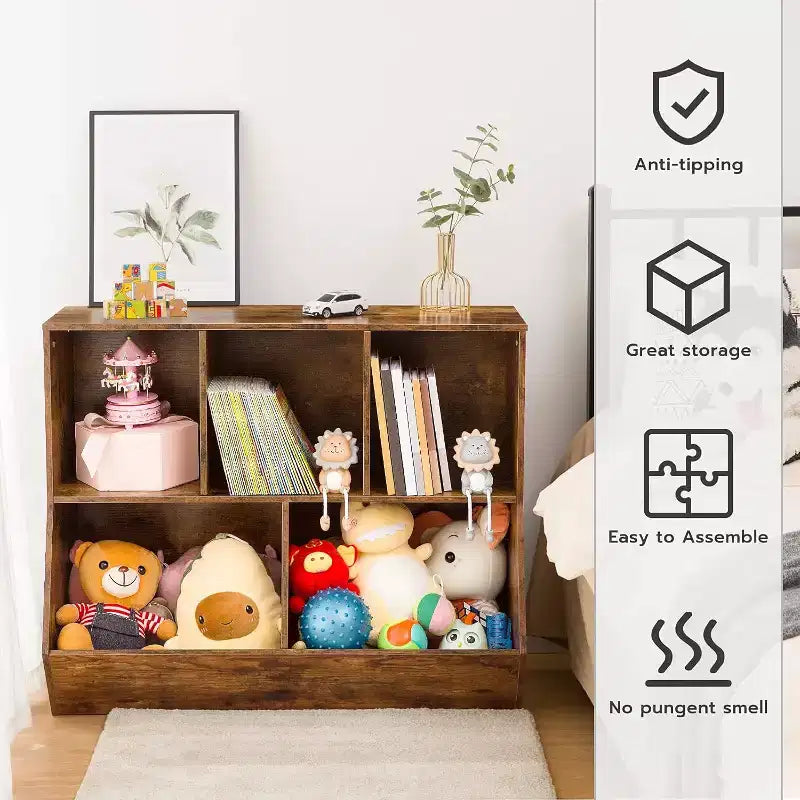 ACOINEL 35.4 Bibliothèque pour enfants avec pied de lit - Rangement de jouets, étagère à jouets pour enfants et meuble de rangement à 5 casiers