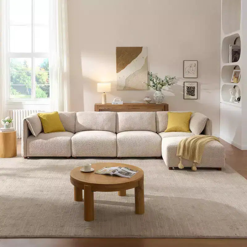Christopher Knight Home Floria 126'' Modern Boucle Upholstered 5-Seater Sectional Sofa with Ottoman