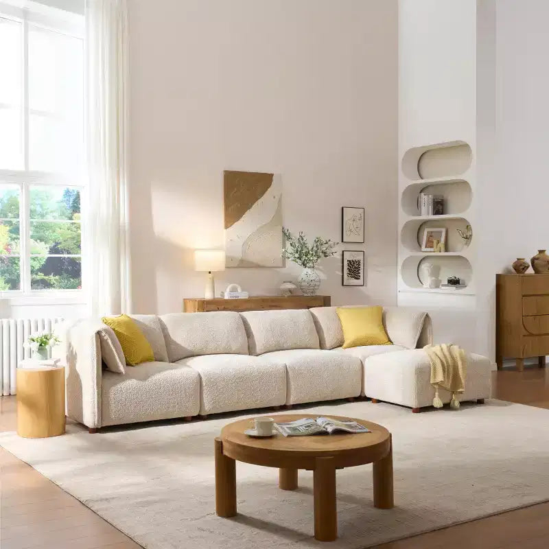 Canapé d'angle moderne en bouclette Christopher Knight Home Floria 126 po à 5 places avec pouf