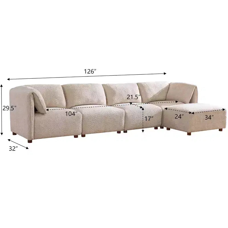 Canapé d'angle moderne en bouclette Christopher Knight Home Floria 126 po à 5 places avec pouf