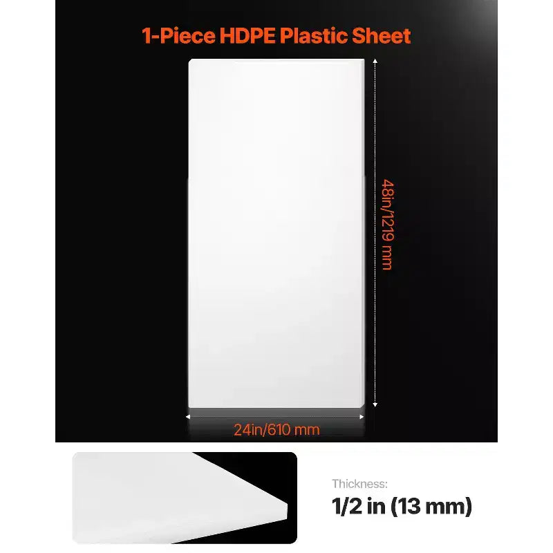 Panneau de feuille plastique VEVOR en PEHD, 1 pack de panneau en plastique de polyéthylène haute densité, 24 x 48 pouces, 1/2 pouce d'épaisseur, blanc