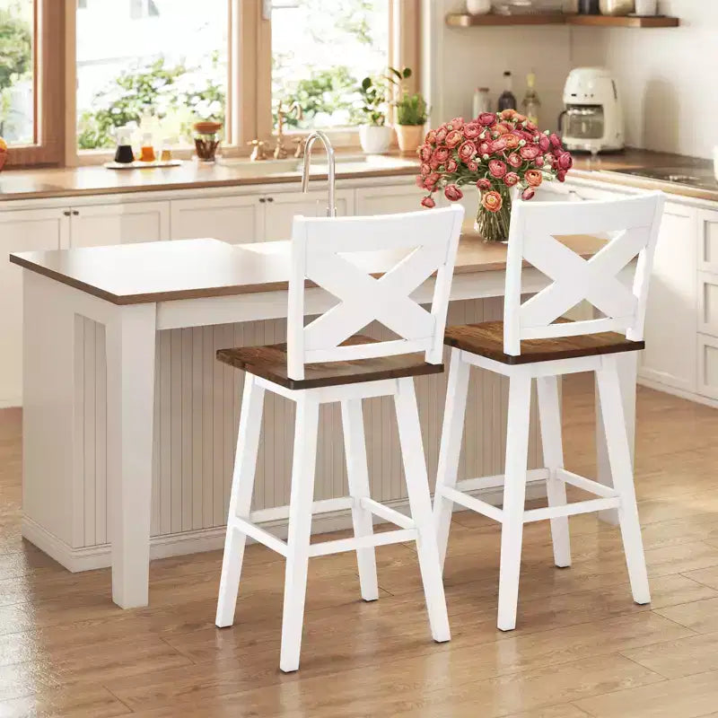 Lot de 2 tabourets de bar pivotants Costway 73,5 cm avec dossier, grand siège et repose-pieds pour îlot de cuisine