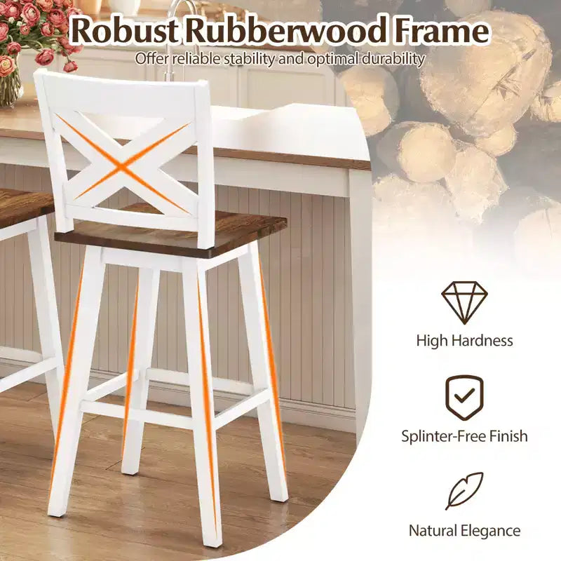 Lot de 2 tabourets de bar pivotants Costway 73,5 cm avec dossier, grand siège et repose-pieds pour îlot de cuisine