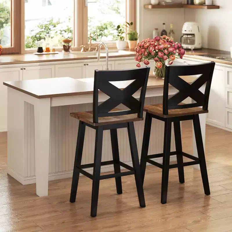 Lot de 2 tabourets de bar pivotants Costway 73,5 cm avec dossier, grand siège et repose-pieds pour îlot de cuisine