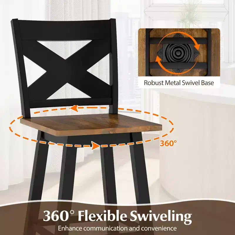 Lot de 2 tabourets de bar pivotants Costway 73,5 cm avec dossier, grand siège et repose-pieds pour îlot de cuisine
