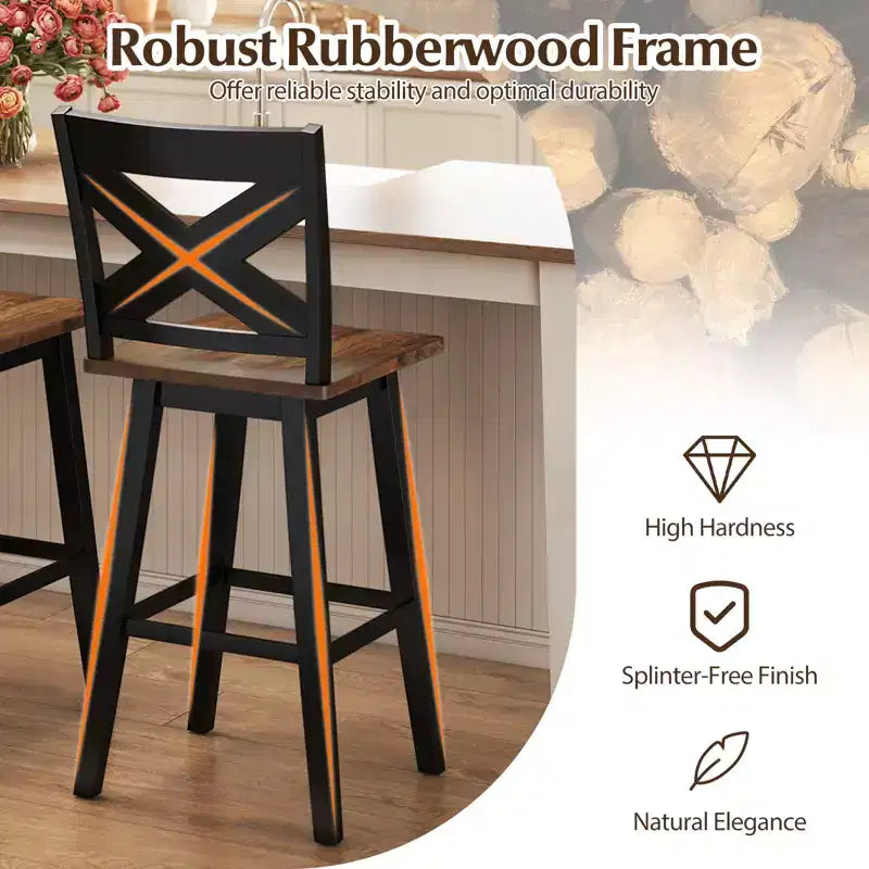Lot de 2 tabourets de bar pivotants Costway 73,5 cm avec dossier, grand siège et repose-pieds pour îlot de cuisine
