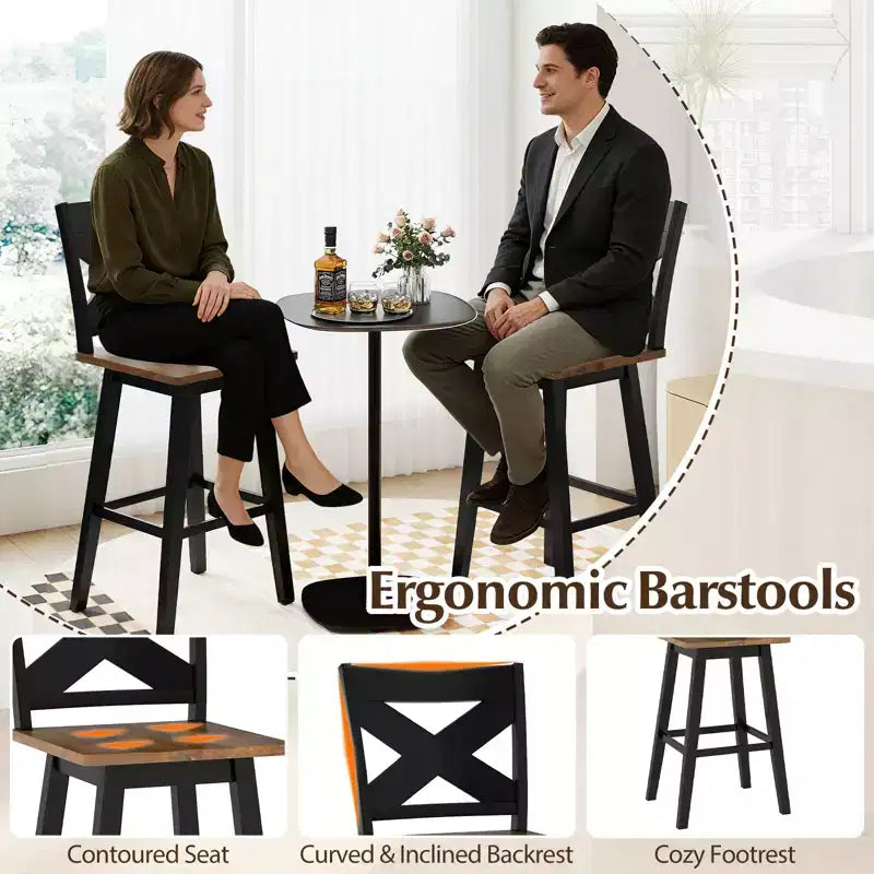 Lot de 2 tabourets de bar pivotants Costway 73,5 cm avec dossier, grand siège et repose-pieds pour îlot de cuisine