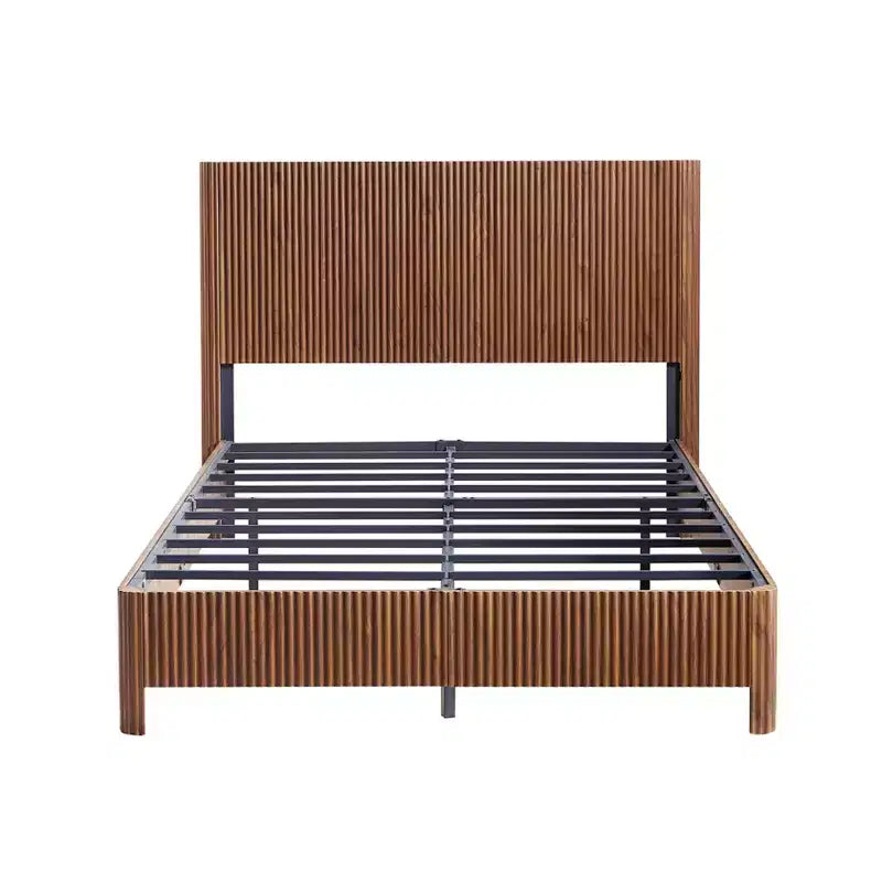Cadre de lit plateforme en bois pour lits Double/Queen/King avec accents ondulés - ModernLuxe