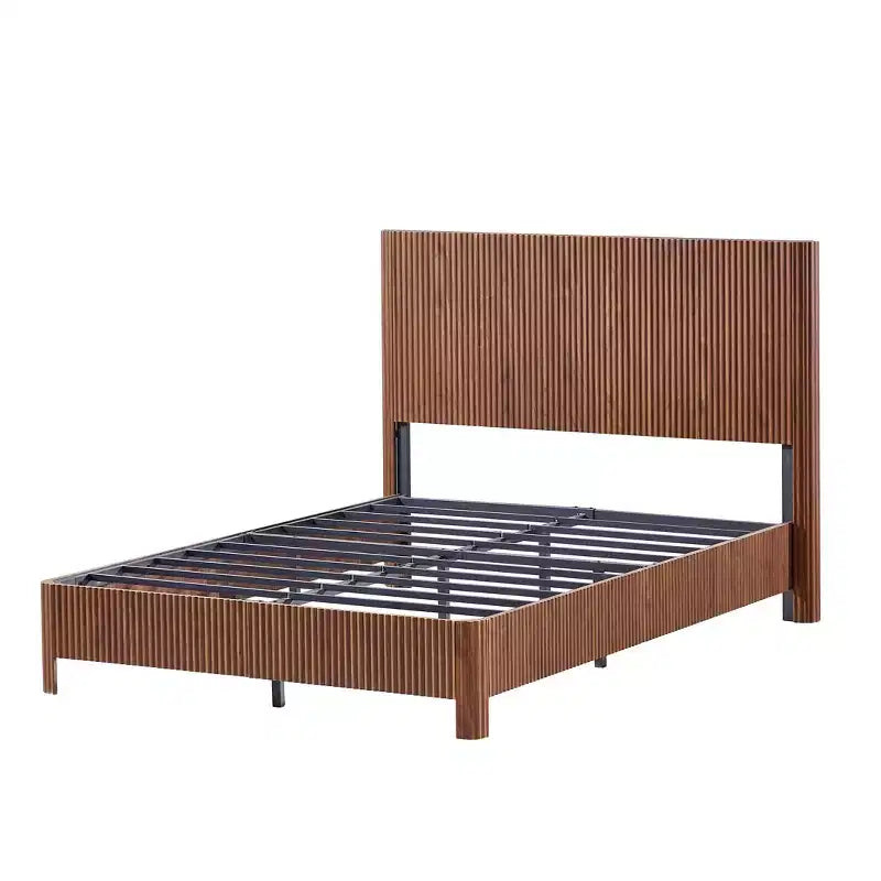 Cadre de lit plateforme en bois pour lits Double/Queen/King avec accents ondulés - ModernLuxe