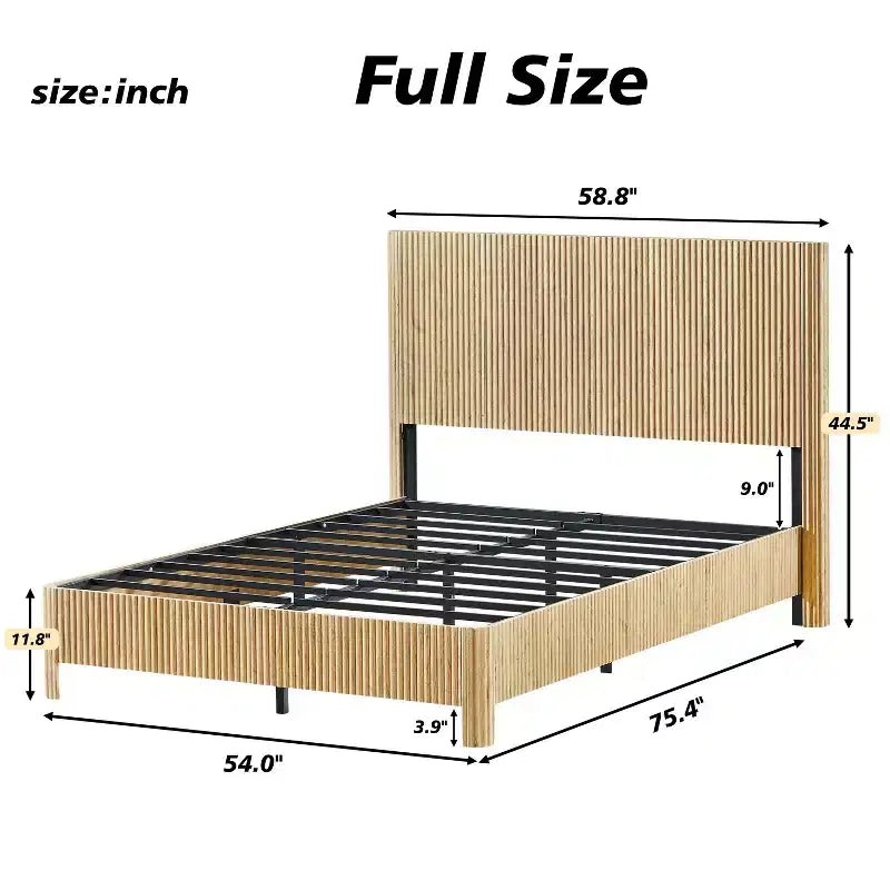 Cadre de lit plateforme en bois pour lits Double/Queen/King avec accents ondulés - ModernLuxe