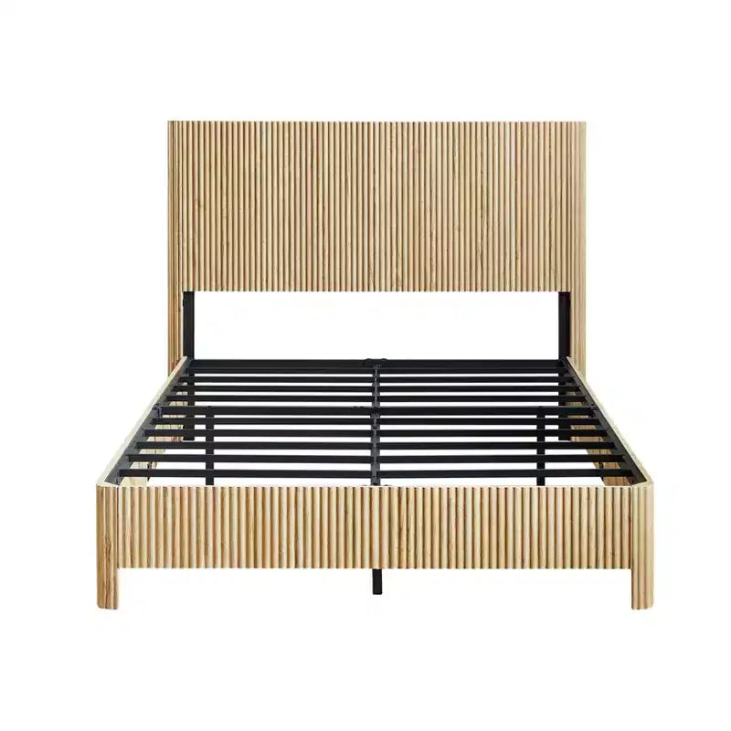 Cadre de lit plateforme en bois pour lits Double/Queen/King avec accents ondulés - ModernLuxe