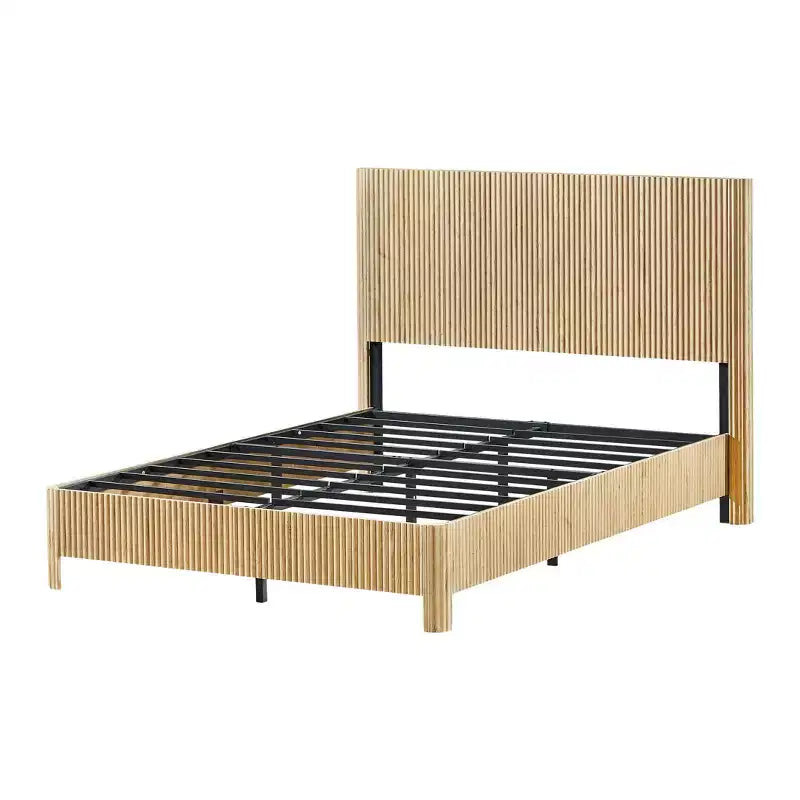 Cadre de lit plateforme en bois pour lits Double/Queen/King avec accents ondulés - ModernLuxe