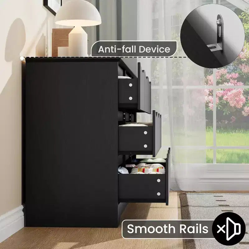 Commode à 9 tiroirs pour chambre à coucher, commode en bois de 150 cm de large avec plateau spacieux, grande commode, meuble TV, organisateur de rangement pour vêtements pour salon