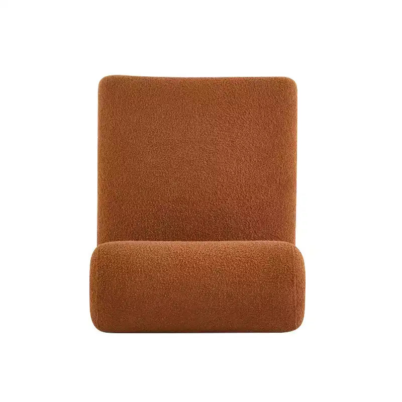 Fauteuil moderne en bouclette avec structure en bois massif et dossier roulé, revêtement doux, pour différentes pièces