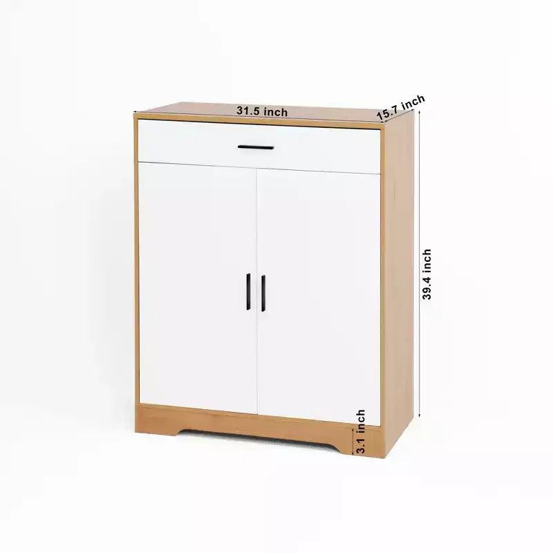 JVNOXK Meuble à chaussures à quatre niveaux, étagère à chaussures autoportante en bois, avec deux portes d'armoire blanches et des étagères réglables, idéal pour les entrées
