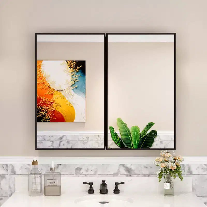 Armoire à pharmacie Elise avec miroir, armoire de salle de bain à montage en surface ou encastré, étagères réglables en verre trempé, réversible