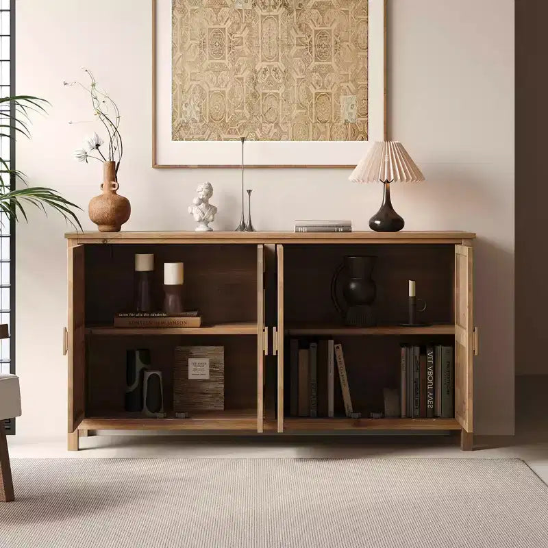MAYEERTY Armoire d'appoint en bois de 152 cm avec 4 portes Marron et blanc antique Armoire de rangement moderne pour salon et chambre à coucher