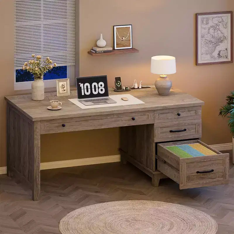 Bureau de Ferme avec Tiroir de Classement, Bureau d'Ordinateur, pour le Travail et les Études