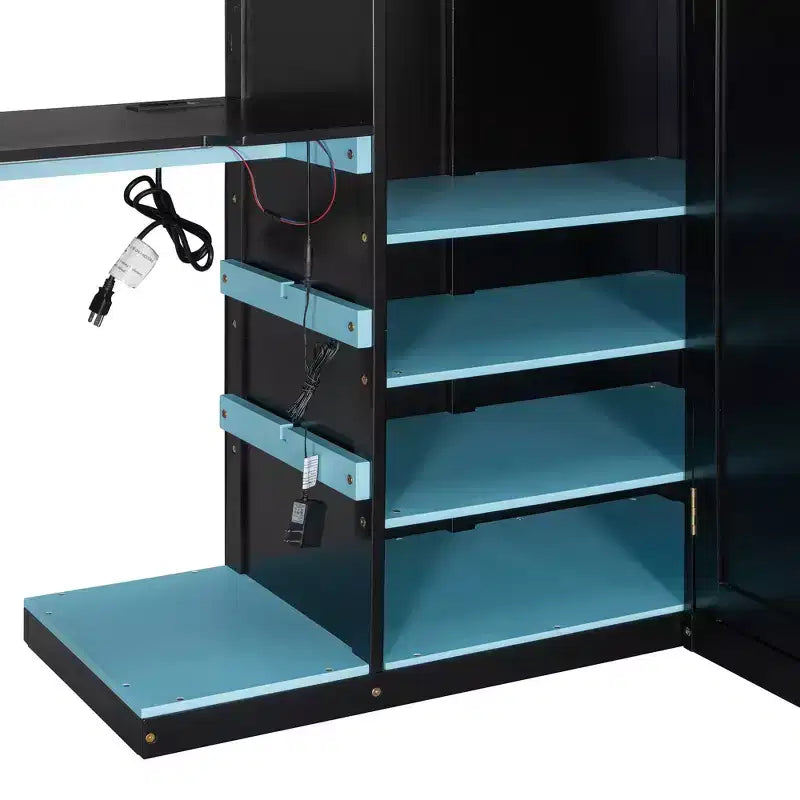 Lit mezzanine en bois pleine taille Luxystar avec bureau réglable, armoire, étagères et panneau perforé