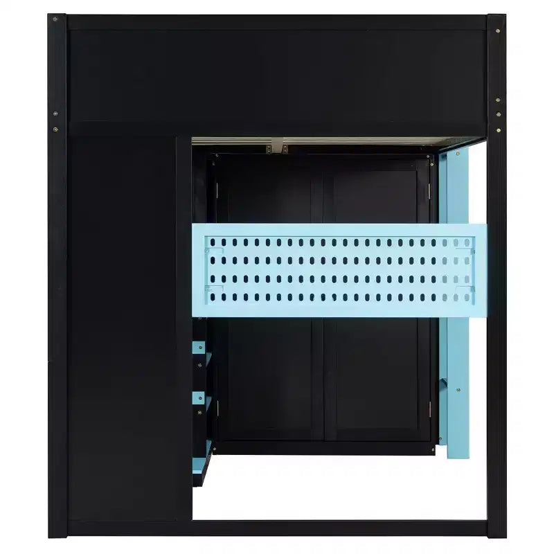 Lit mezzanine en bois pleine taille Luxystar avec bureau réglable, armoire, étagères et panneau perforé