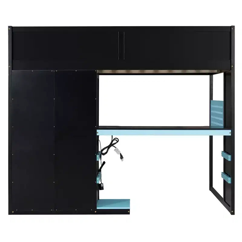 Lit mezzanine en bois pleine taille Luxystar avec bureau réglable, armoire, étagères et panneau perforé