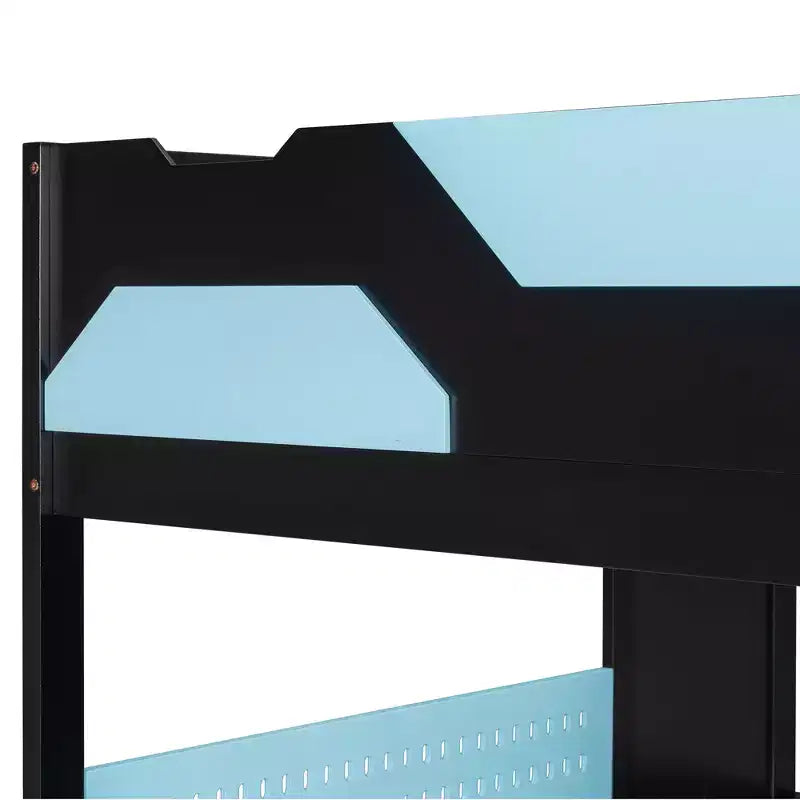 Lit mezzanine en bois pleine taille Luxystar avec bureau réglable, armoire, étagères et panneau perforé