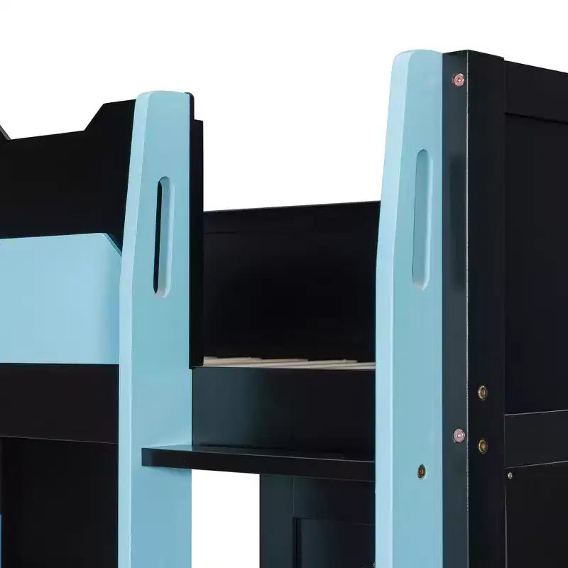 Lit mezzanine en bois pleine taille Luxystar avec bureau réglable, armoire, étagères et panneau perforé