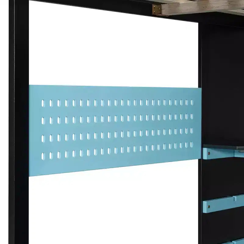 Lit mezzanine en bois pleine taille Luxystar avec bureau réglable, armoire, étagères et panneau perforé