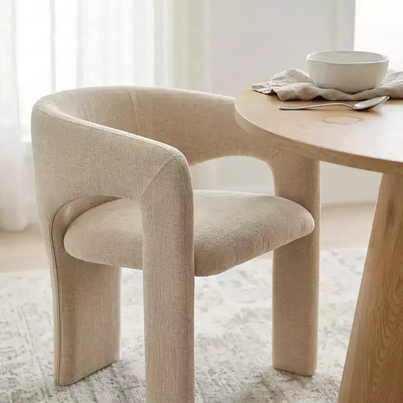 Ensemble table à manger ronde avec 2 fauteuils en chenille, table piédestal moderne et chaises rembourrées avec dossier et accoudoirs complets - Panipeachy