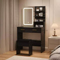 Vanity Desk with LED Lighted Mirror & Power Outlet with 3 Color Modes & Adjustable Brightness,2 Drawers & 4 Storage Shelves,for Makeup Vanity,Bedroom