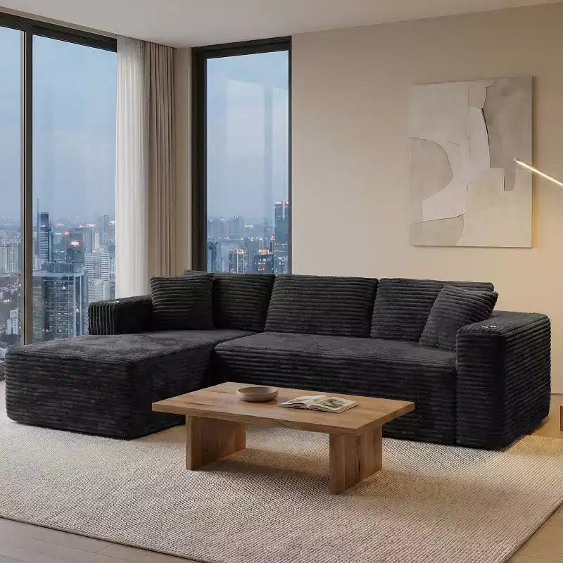 Celebalcony 103 Boneless Sectional Couches for Living Room,L-Shaped Chaise Modular Cloud Couch, Plush Corduroy Comfy Sofa,No Assembly Required