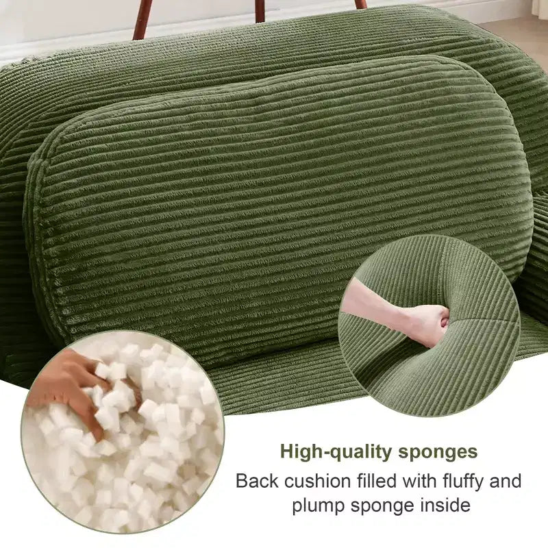 Canapé modulaire en velours côtelé Homy Casa en forme de L, assise au sol sans montage, confort rembourré profond, vert olive