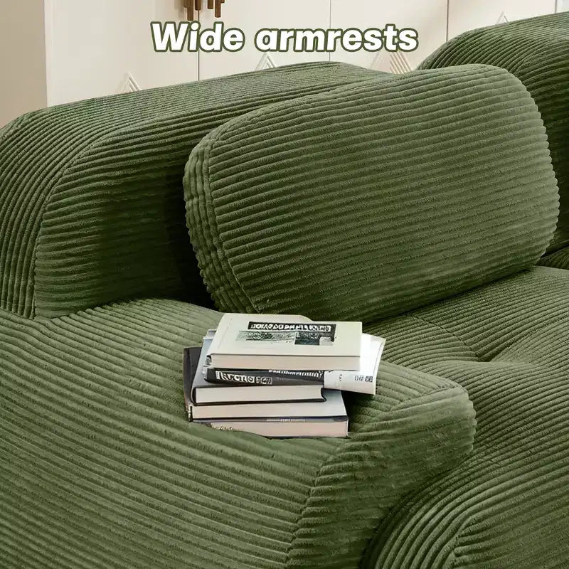 Canapé modulaire en velours côtelé Homy Casa en forme de L, assise au sol sans montage, confort rembourré profond, vert olive