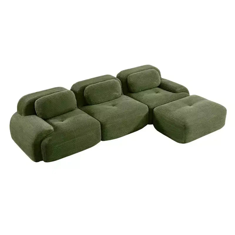 Canapé modulaire en velours côtelé Homy Casa en forme de L, assise au sol sans montage, confort rembourré profond, vert olive