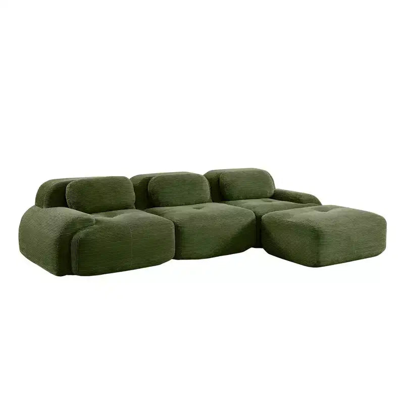 Canapé modulaire en velours côtelé Homy Casa en forme de L, assise au sol sans montage, confort rembourré profond, vert olive