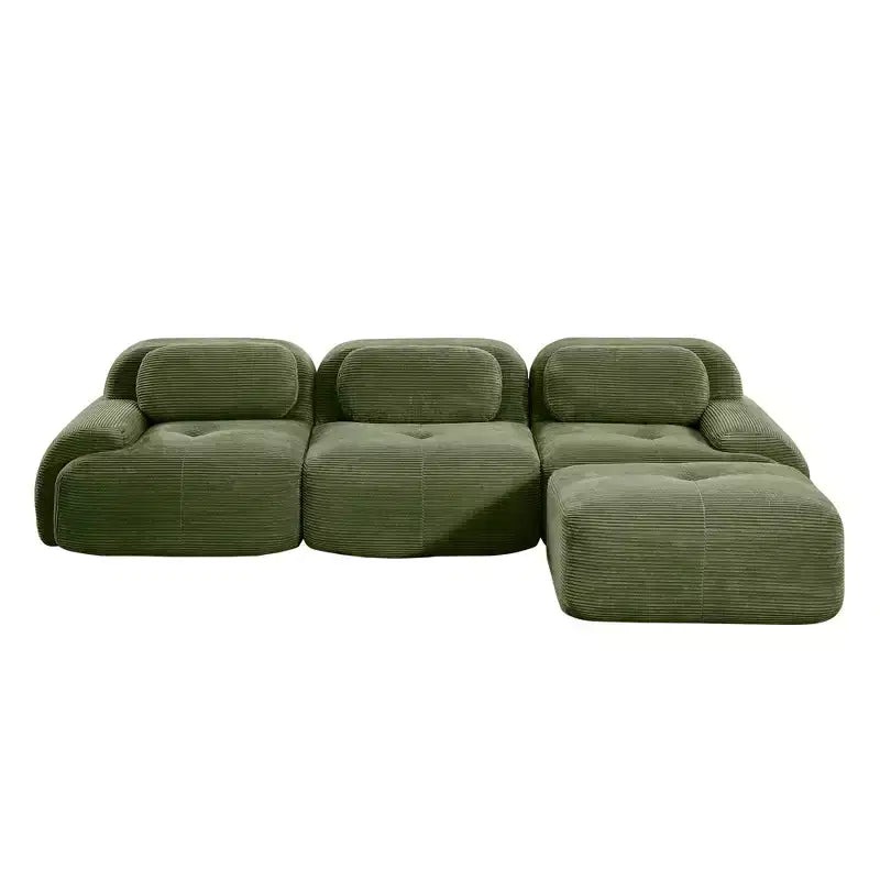 Canapé modulaire en velours côtelé Homy Casa en forme de L, assise au sol sans montage, confort rembourré profond, vert olive