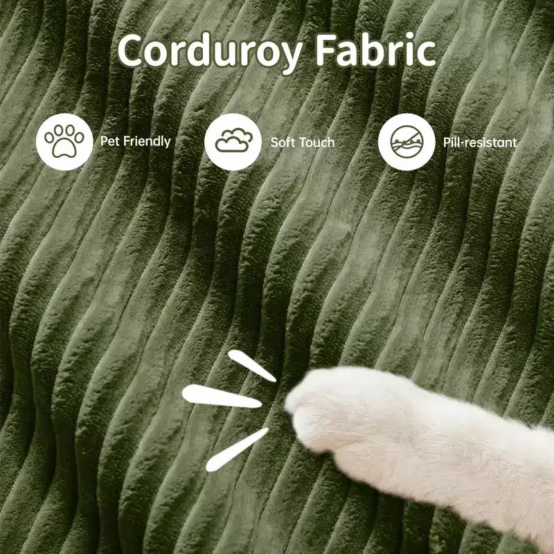 Canapé modulaire en velours côtelé Homy Casa en forme de L, assise au sol sans montage, confort rembourré profond, vert olive