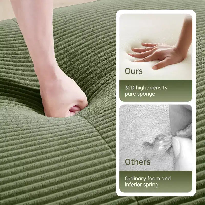 Canapé modulaire en velours côtelé Homy Casa en forme de L, assise au sol sans montage, confort rembourré profond, vert olive