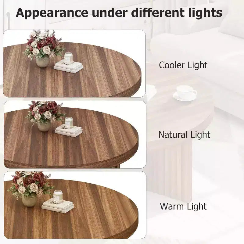 Table basse ronde de 85 cm - Plateau épais de 3,3 cm avec pieds cannelés, table d'appoint pour salon, chambre, montage facile