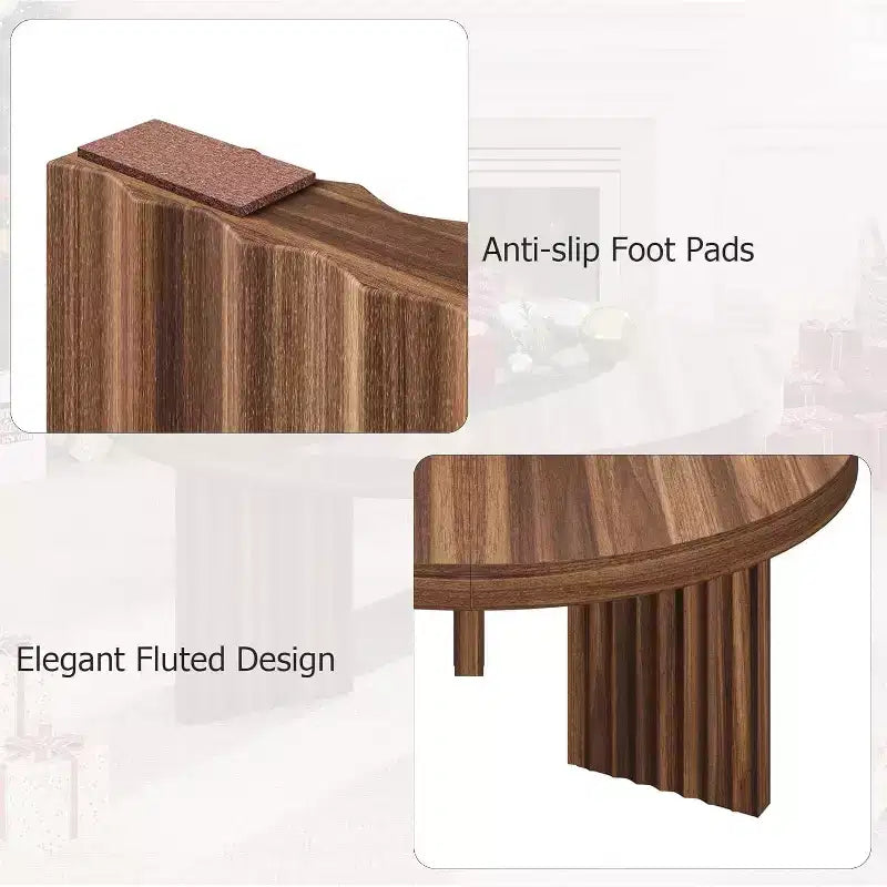 Table basse ronde de 85 cm - Plateau épais de 3,3 cm avec pieds cannelés, table d'appoint pour salon, chambre, montage facile