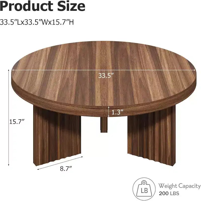 Table basse ronde de 85 cm - Plateau épais de 3,3 cm avec pieds cannelés, table d'appoint pour salon, chambre, montage facile