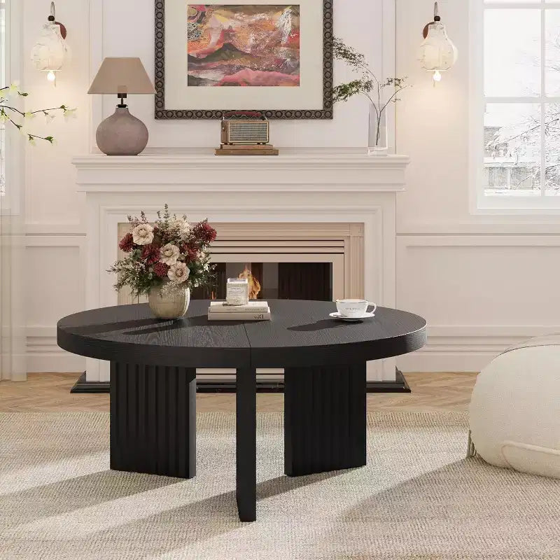 Table basse ronde de 85 cm - Plateau épais de 3,3 cm avec pieds cannelés, table d'appoint pour salon, chambre, montage facile