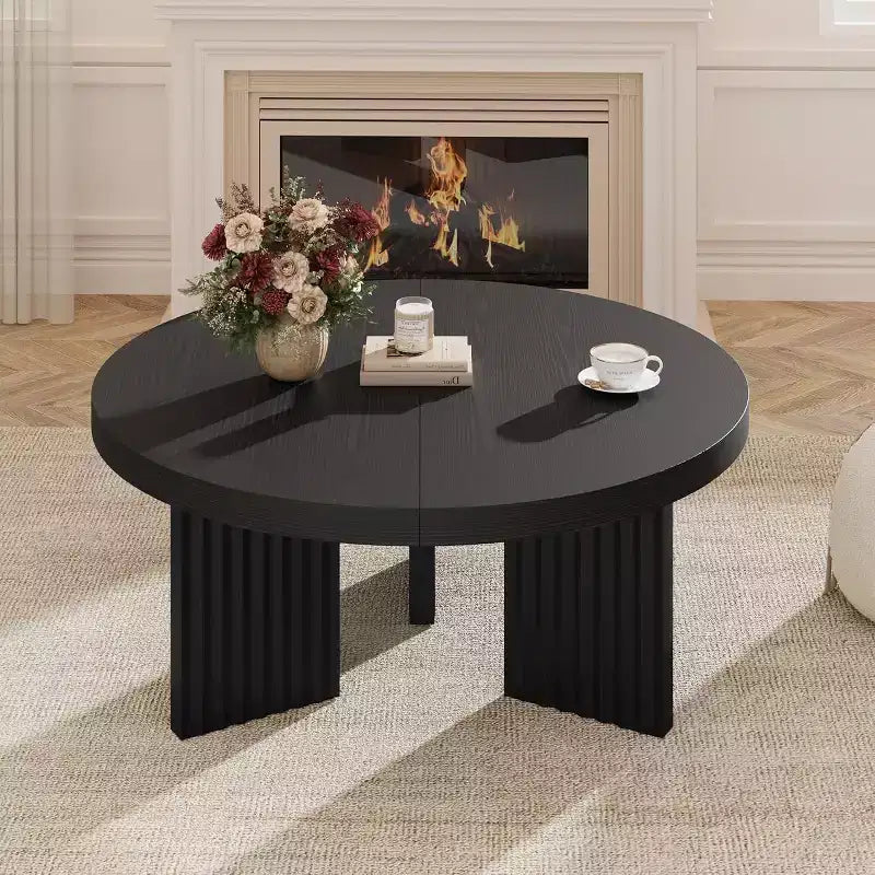 33.4 Small Round Coffee Table - 1.3 Thick Top with Fluted Legs, Accent Cocktail Table for Living Room Bedroom Easy Assembly