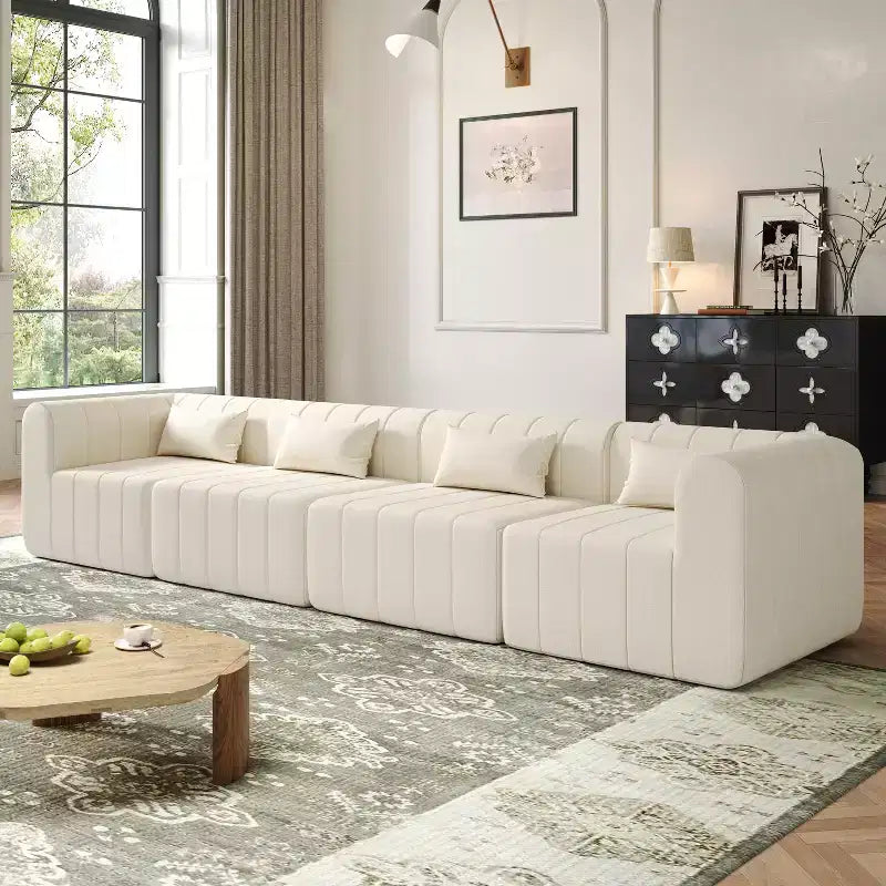 145.5-Inch Modular Sectional Sofa with Beige Polyester Upholstery, 4 Pieces, for Living Room