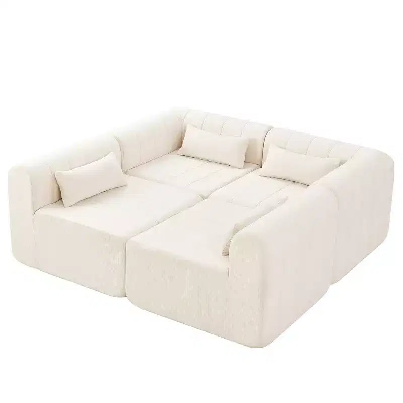 Canapé sectionnel modulaire de 145,5 pouces avec revêtement en polyester beige, 4 pièces, pour salon