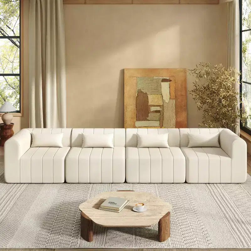 Canapé sectionnel modulaire de 145,5 pouces avec revêtement en polyester beige, 4 pièces, pour salon