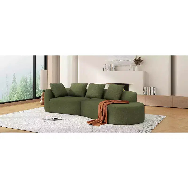 Canapé d'angle moderne incurvé de 295 cm avec méridienne, revêtement en velours nacré, pour salon